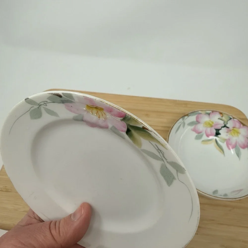 Vintage Noritake Azalea 3 Foot Bowl Mayo Cream Plate 19322 Japan Green Stamp - Picture 11 of 15